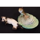 Beswick Trout bowl and brandy glass cat with small chip to ear. P&P Group 3 (£25+VAT for the first