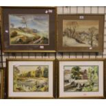 Four framed watercolours by W Knowles 1980. Not available for in-house P&P, contact Paul O'Hea at