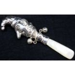 Silver jester rattle, 13.5g. P&P Group 1 (£14+VAT for the first lot and £1+VAT for subsequent lots)