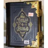 Brass bound illustrated comprehensive family Bible inscribed 1901 with Trainer family history,