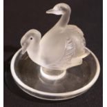 Lalique pin tray with swans, H: 9 cm. P&P Group 1 (£14+VAT for the first lot and £1+VAT for