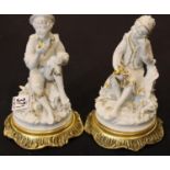 Pair of Italian gilt ceramic seated figurines raised on brass stands, H: 15 cm. P&P Group 3 (£25+VAT