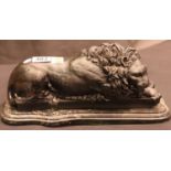 Cast metal Lion figurine on a marble base marked Isidore Bonheur Paris, L: 35 cm. P&P Group 3 (£25+