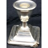 Single hallmarked silver weighted square candlestick, H: 9 cm. P&P Group 1 (£14+VAT for the first