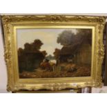 JF Herring 1795-1865 gilt framed oil on canvas of Farmyard scene, stretched and cleaned, 57 x 76 cm.