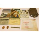 Mixed WWII and related items, including books, ribbons, canteen, cigarette cards, map etc.