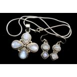 Silver moonstone set necklace and earring set, combined 32g. P&P Group 1 (£14+VAT for the first