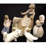 Three Nao figurines including girl with broken water jug, H: 30 cm and a Beswick cat. P&P Group
