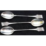 Three hallmarked 800 continental silver teaspoons, 37g. P&P Group 1 (£14+VAT for the first lot