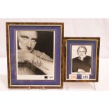 Signed photographs with CoAs of Adam Faith and Phil Collins. P&P Group 1 (£14+VAT for the first