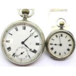White metal The Consol pocket watch and a 925 silver fob watch, neither working at lotting. P&P