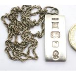 Hallmarked silver ingot and chain, 22g. P&P Group 1 (£14+VAT for the first lot and £1+VAT for