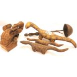 Aboriginal family of Lizards, carved rearing horse and ladle with a hand carved handle. P&P Group