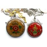 Two enamelled coins on 925 silver chains. P&P Group 1 (£14+VAT for the first lot and £1+VAT for