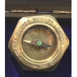 Boxed brass compass, marked Henry Hughes, 8.5 x 8.5 cm. P&P Group 1 (£14+VAT for the first lot