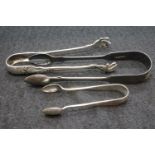 Three pairs of hallmarked silver sugar tongs, 82g. P&P Group 1 (£14+VAT for the first lot and £1+VAT
