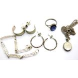 Collection of silver jewellery including locket and chain, earrings, bracelet etc, combined 15g. P&P