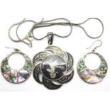 Siam silver necklace and a pair of abalone shell earrings. P&P Group 1 (£14+VAT for the first lot