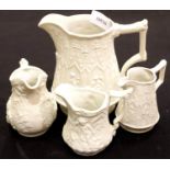 Four Portmerion white bisque graduated jugs. P&P Group 3 (£25+VAT for the first lot and £5+VAT for