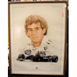 Framed and glazed limited edition print of Ayrton Senna The Legend by Craig Warwick 180/500. Not