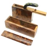 Two burr walnut boxes with sliding tops, largest L: 12 cm, one with pop up snake. P&P Group 2 (£18+