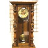 Large walnut cased Vienna type chiming wall clock, H: 80 cm. Not available for in-house P&P, contact