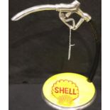 Shell petrol pump handle on base, H: 35 cm. P&P Group 3 (£25+VAT for the first lot and £5+VAT for