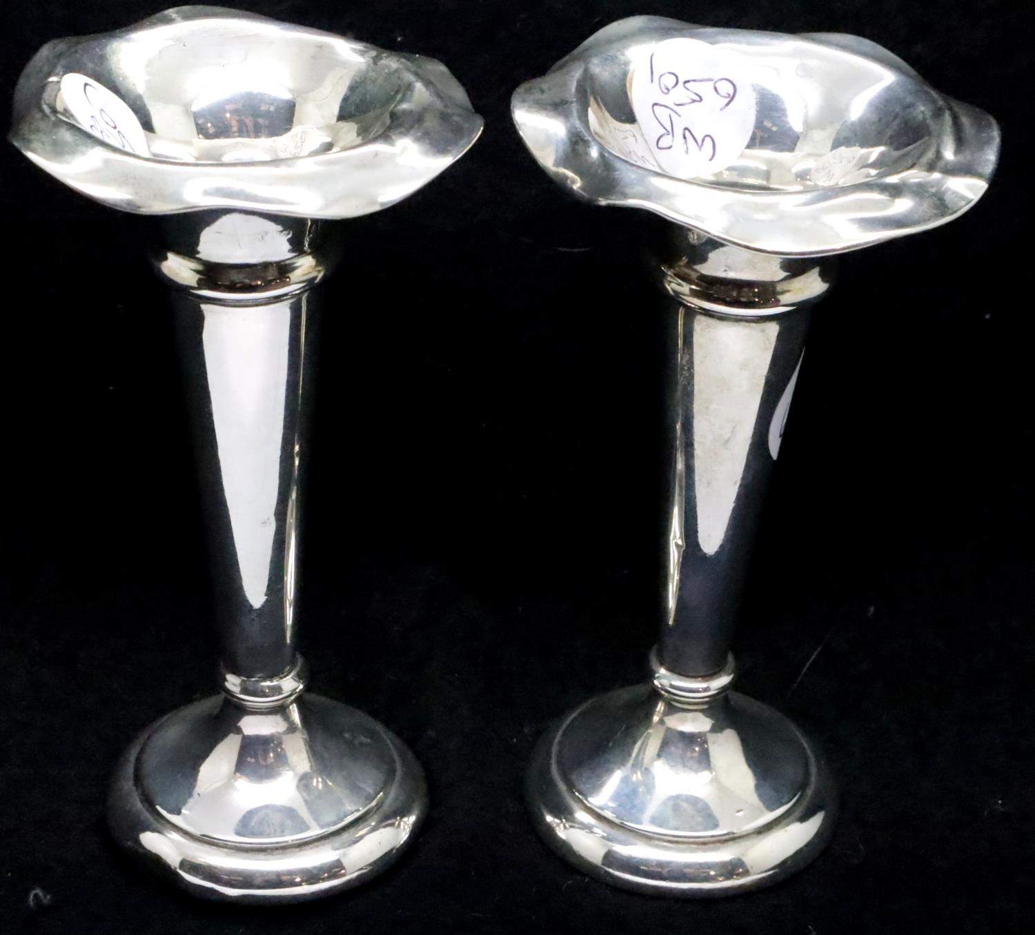 Pair of hallmarked silver weighted bud vases, assay Birmingham, H: 12 cm. P&P Group 1 (£14+VAT for