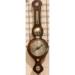 19th Century rosewood framed aneroid barometer thermometer, H: 95 cm. Not available for in-house P&