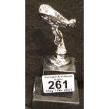 Chrome Flying Lady on a marble base, H: 13 cm. P&P Group 1 (£14+VAT for the first lot and £1+VAT for