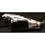 Chrome Jaguar car mascot on base, L: 31 cm. P&P Group 2 (£18+VAT for the first lot and £3+VAT for