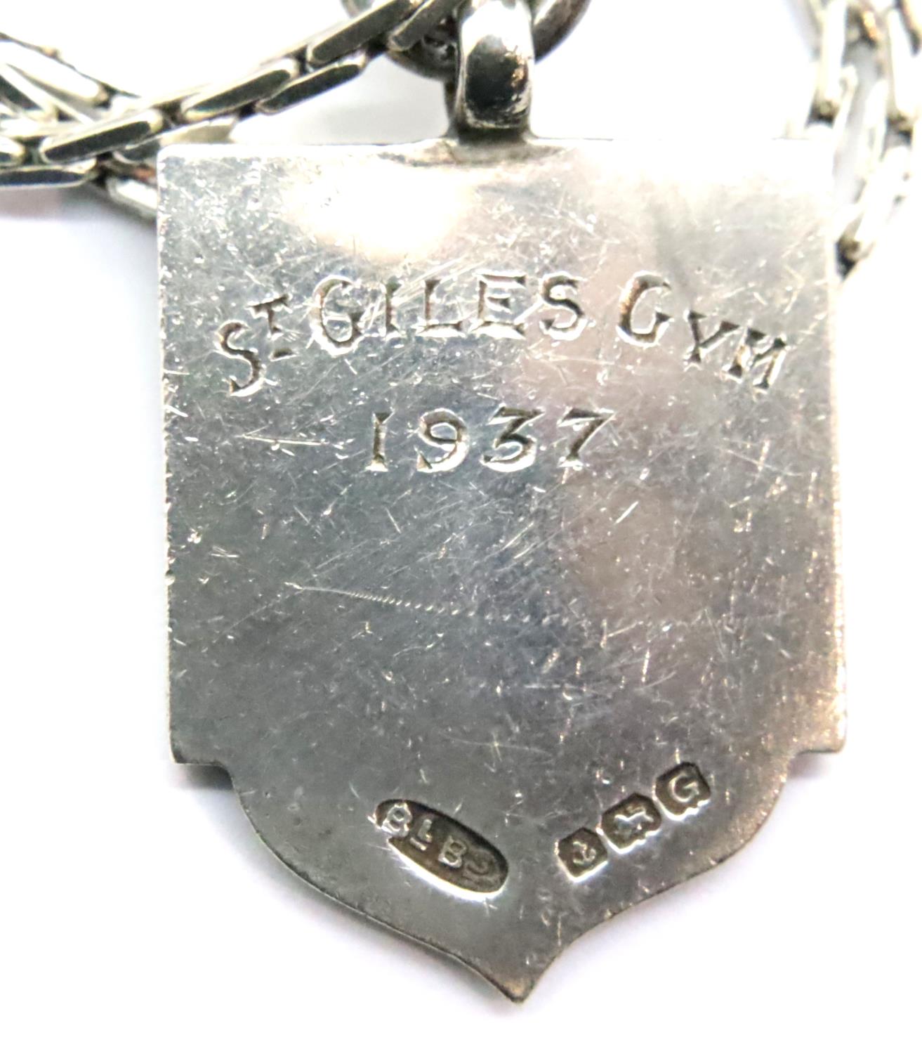 Hallmarked silver fob and 925 silver neck chain, 16g. P&P Group 1 (£14+VAT for the first lot and £ - Image 2 of 2