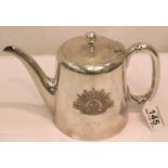 WWII silver plated tea pot with Australian insignia. P&P Group 2 (£18+VAT for the first lot and £3+