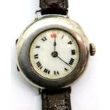 WWI period silver trench style wristwatch. P&P Group 1 (£14+VAT for the first lot and £1+VAT for