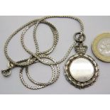 Hallmarked silver fob and neck chain, 16g. P&P Group 1 (£14+VAT for the first lot and £1+VAT for