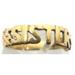 9ct gold sister ring size M, 1.7g. P&P Group 1 (£14+VAT for the first lot and £1+VAT for