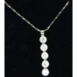 18ct white gold pendant necklace with a five diamond drop total 1.25carats of diamonds, drop: 22 mm,