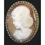 Ladies vintage cameo brooch mounted in yellow metal, overall 40 x 30 mm. P&P Group 1 (£14+VAT for