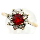 9ct gold ring with red and white stones, size V, 2.3g. P&P Group 1 (£14+VAT for the first lot and £