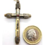 Victorian stone set silver cross with filigree decoration, L: 50 mm. P&P Group 1 (£14+VAT for the