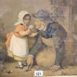 Framed print of a child offering flowers to an old man, 60 x 40 cm. Not available for in-house P&