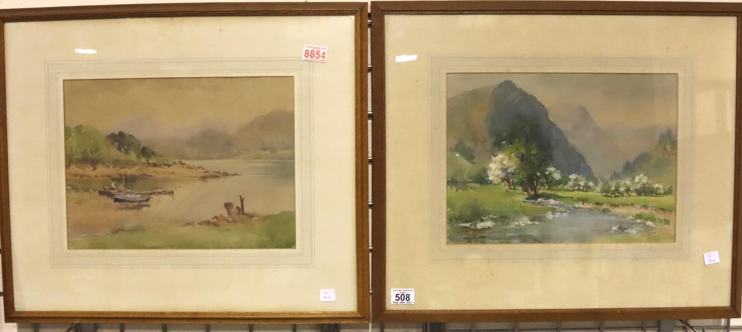 Two PM Pearce watercolours, both signed, one dated 1934, 38 x 28 cm. Not available for in-house P&P,
