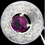 White metal Scottish brooch set with amethyst coloured stone. Not available for in-house P&P,