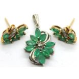 9ct gold emerald set earrings 2.2g and a silver emerald pendant. P&P Group 2 (£18+VAT for the