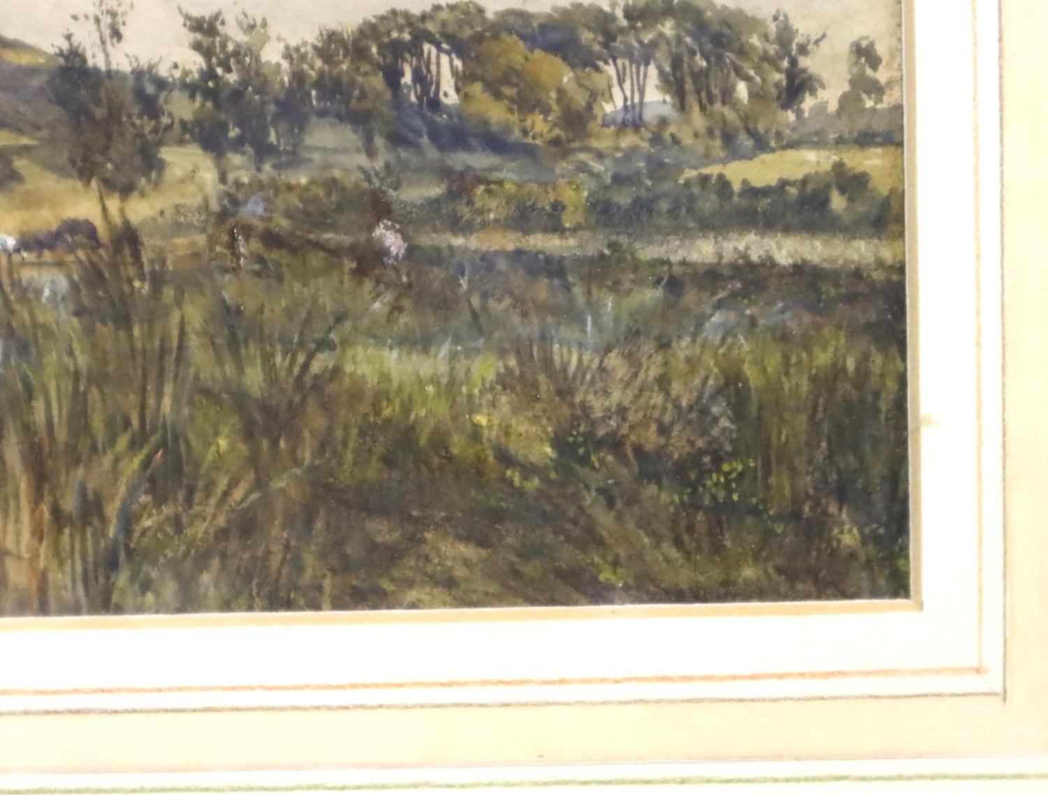 An unattributed Victorian watercolour, landscape with castle and windmill, 34 x 19 cm. Not available - Image 3 of 3