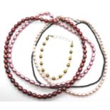 Four silver mounted bead necklaces and a bracelet. P&P Group 1 (£14+VAT for the first lot and £1+VAT