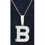 9ct goldstone set letter B pendant and necklace, 5.6g. P&P Group 1 (£14+VAT for the first lot and £