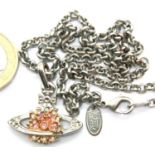 Vivienne Westwood white metal necklace with a stone set pendant P&P Group 1 (£14+VAT for the first