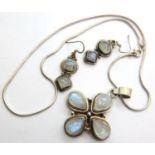 Silver moonstone set necklace and earring set, combined 32g. P&P Group 1 (£14+VAT for the first