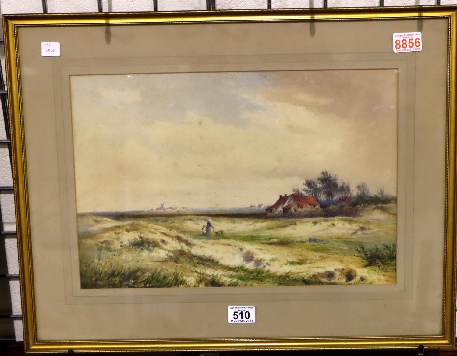 Harry E James (fl 1882-1912) watercolour of a farmhouse landscape with figures, 45 x 30 cm. Not - Image 2 of 3